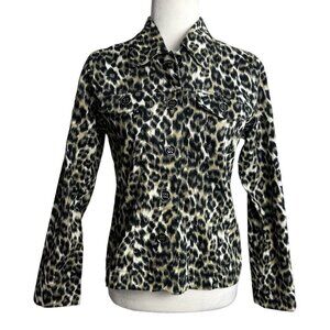 Analogy Jean Jacket NWT Animal Print Leopard Long Sleeves Trendy Women's Size Sm